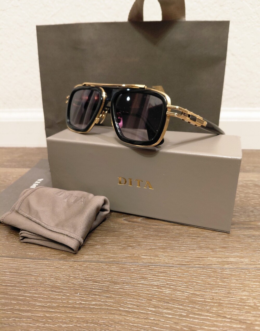 DITA LXN-EVO 25th Anniversary (DTS403-A) Black/Gold Framed Aviator Sunglasses - Picture 3 of 14